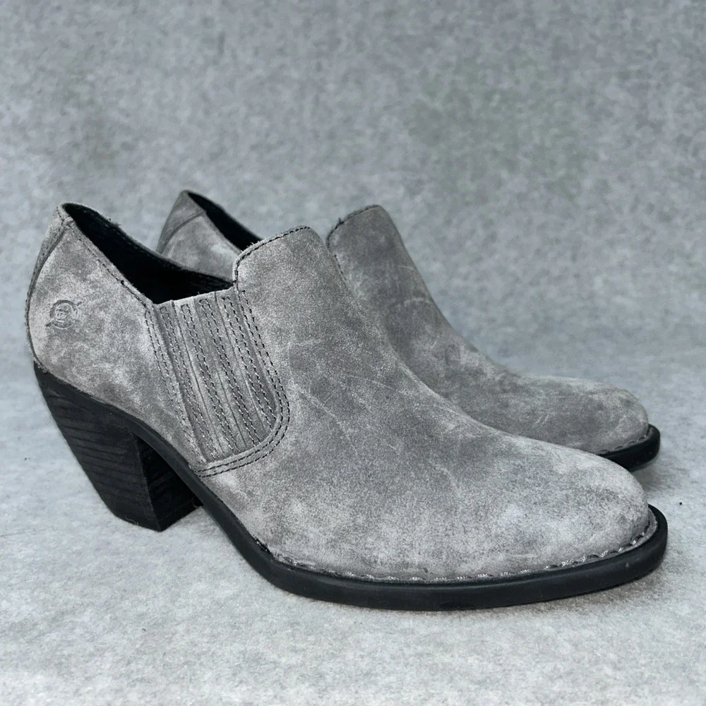 New Born Fredrika Ankle Boots Women's 8.5 Grey Suede Western Look‎ Stacked Heel